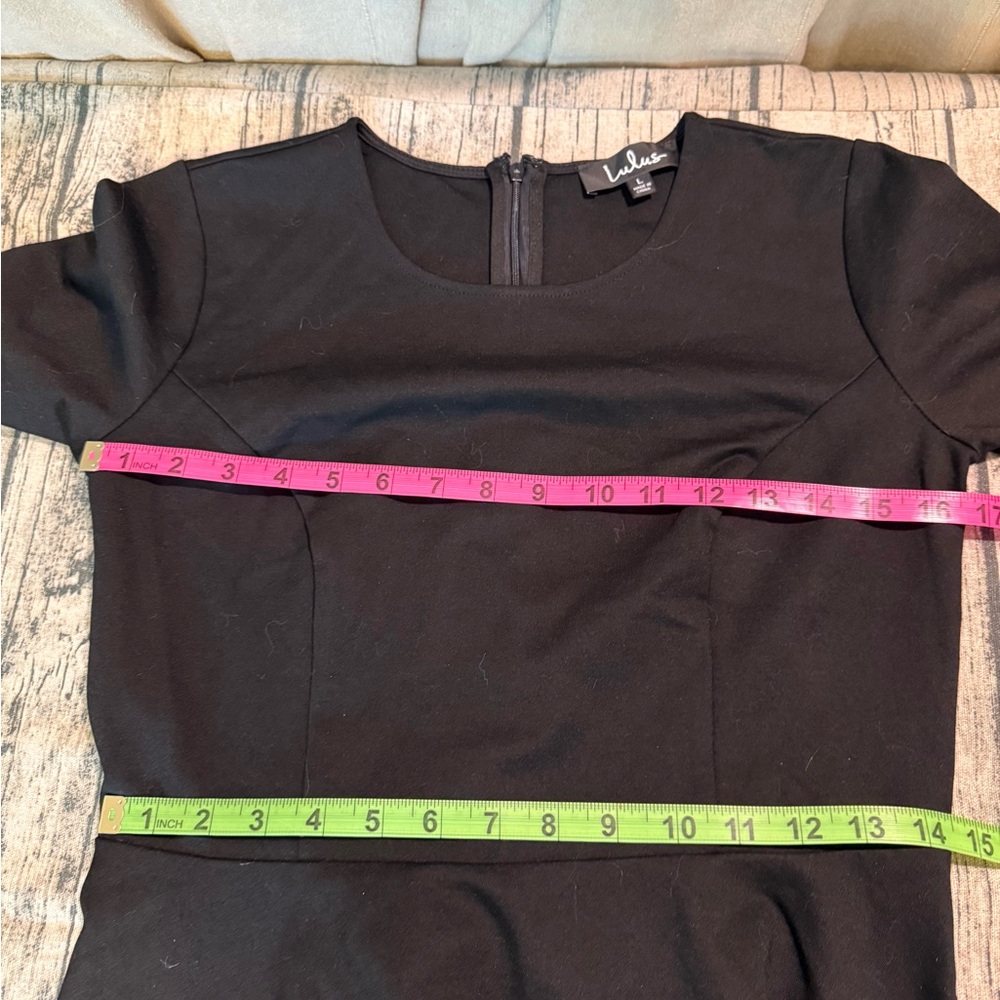 Lulu's Classic Black Skater Scallop Hem 3/4 Sleeve Dress L Large Cumulonimbus - Picture 11 of 14